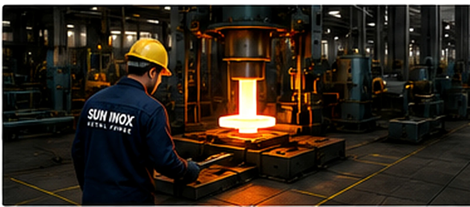 Hot forging process in an industrial manufacturing facility